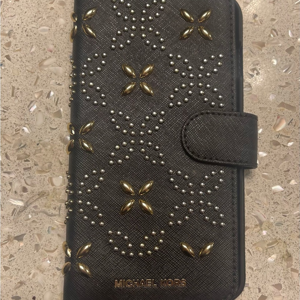 Michael Kors Black Phone Wallet with Gold & Silver Studs